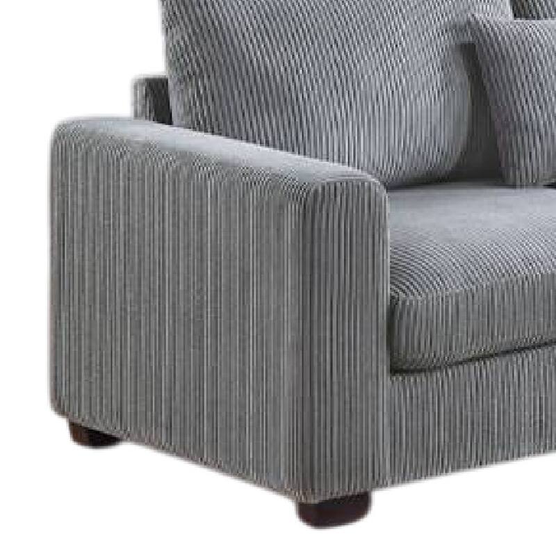 Rey 4pc L Sectional Sofa Set, 2 Accent Pillows, Gray Corduroy Fabric