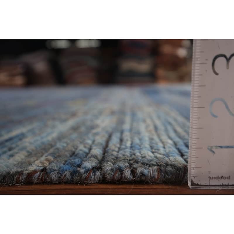 Blue Geometric Moroccan Large Area Rug Hand-Knotted Wool Carpet - 12'1"x 18'5"