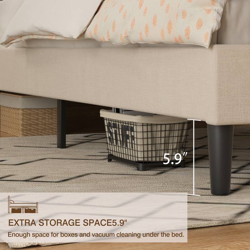 VECELO Bed Frame with Upholstered Wingback Headboard,Platform Bedframe with Charging Station & Side Pockets
