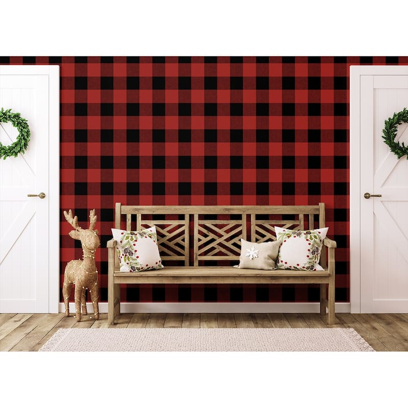 NextWall Buffalo Plaid Christmas Peel and Stick Wallpaper - 20.5 in. W x 18 ft. L