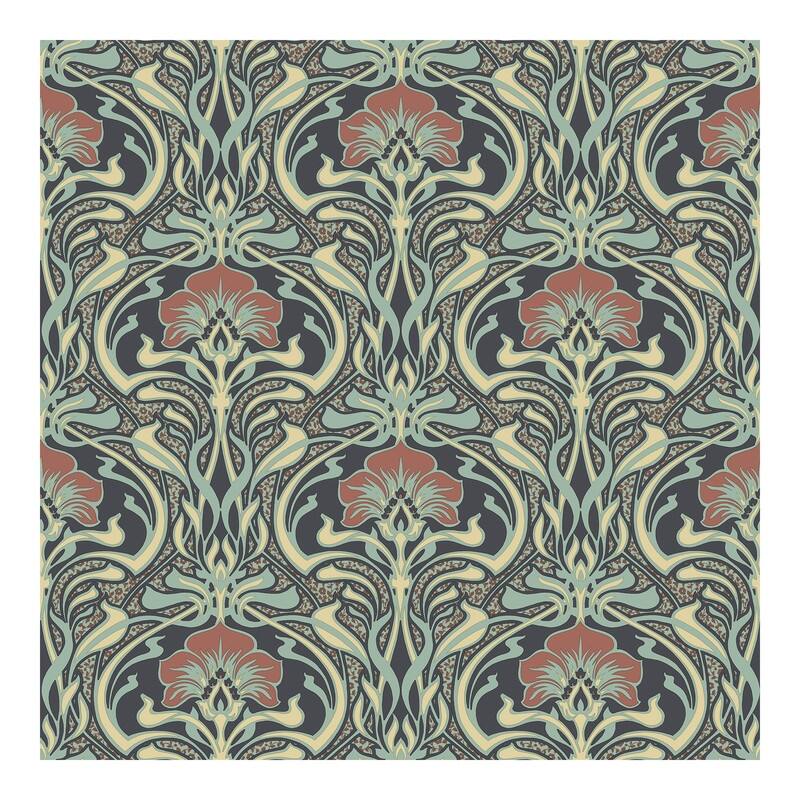 Crown Donovan Moss Nouveau Floral Wallpaper - 20.5 x 396 x 0.025