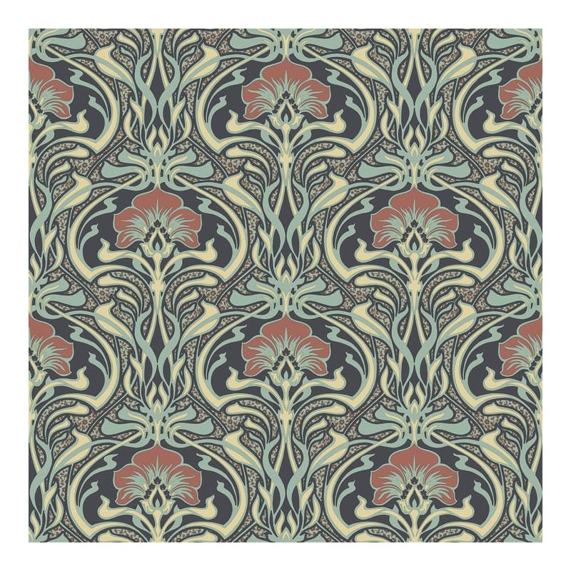 Crown Donovan Moss Nouveau Floral Wallpaper - 20.5 x 396 x 0.025