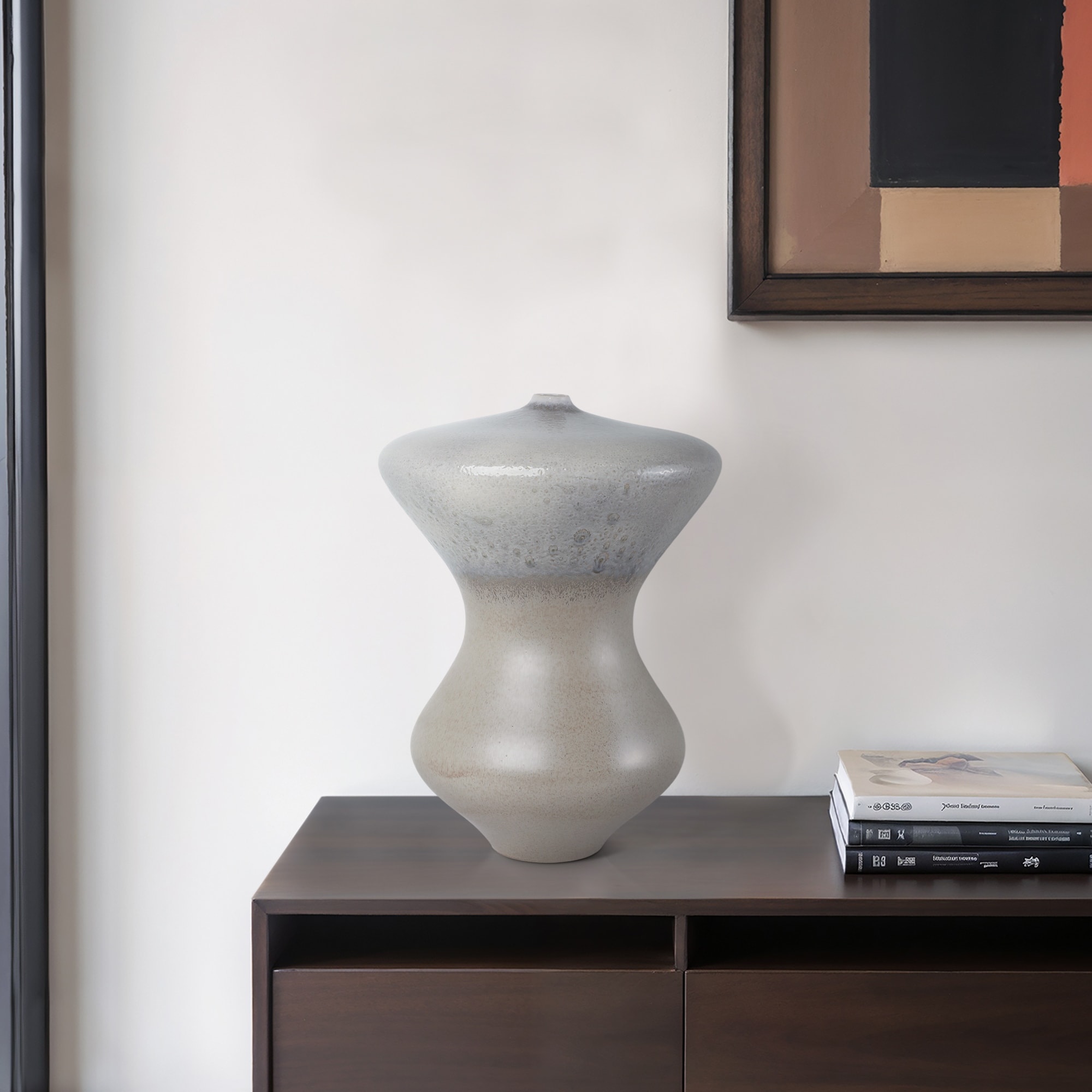 Tall Table Vase with Sculptural Flare - Ivory & Beige
