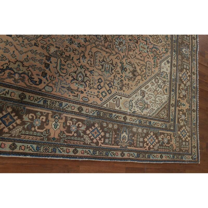 Geometric Tabriz Vintage Persian Area Rug Hand-Knotted Wool Carpet - 6'8" x 9'10"