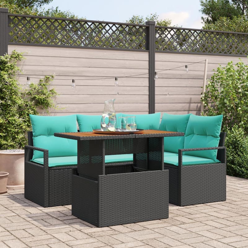 vidaXL 5 Piece Garden Sofa Set with Cushions - 69.7×48×27.2 - Black
