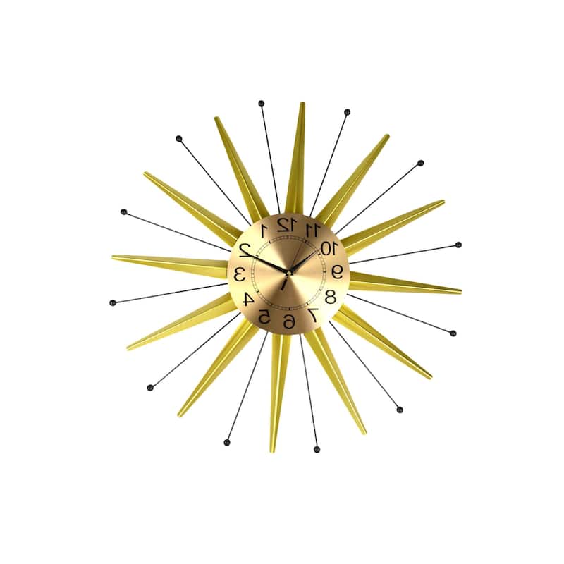 HomeRoots 28" Gold And Black Metal Silent Analog Starburst Wall Clock - 28.00 in. x 28.00 in. x 2.00 in.