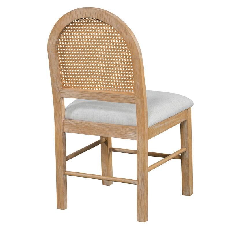 Spruce & Spring Round Dining Table Set for 4, Extendable 5-Piece Mid Century Modern Farmhouse Table with Rattan Chairs