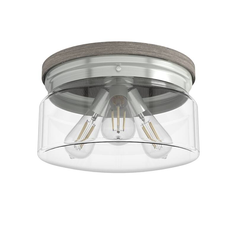 Hunter Devon Park 3-Light Flush Mount Ceiling Light - Clear Glass - Farmhouse, Rustic, Transitional