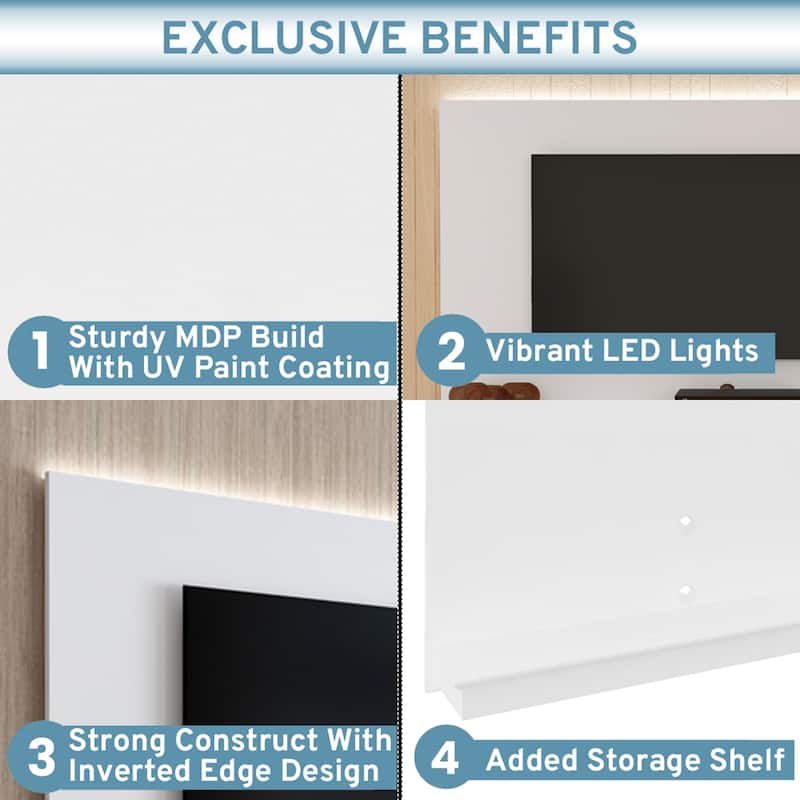 Floating TV Stand for up to 55" TVs - Wall-Mounted Entertainment Center with LED Strip & Shelf