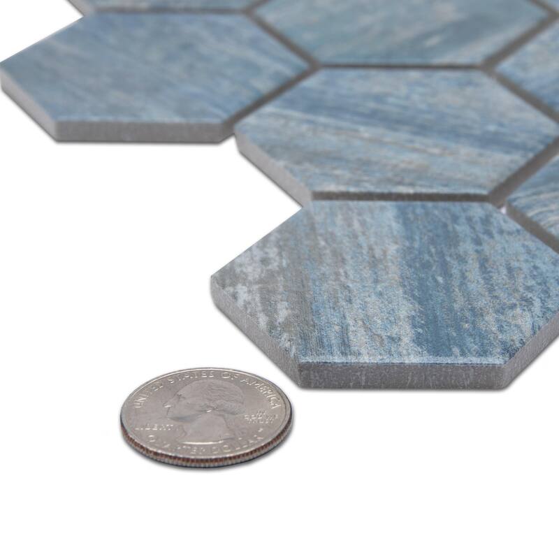 Merola Tile Cassis 2" Hex Blue 11-1/8" x 12-5/8" Porcelain Floor and Wall Tile