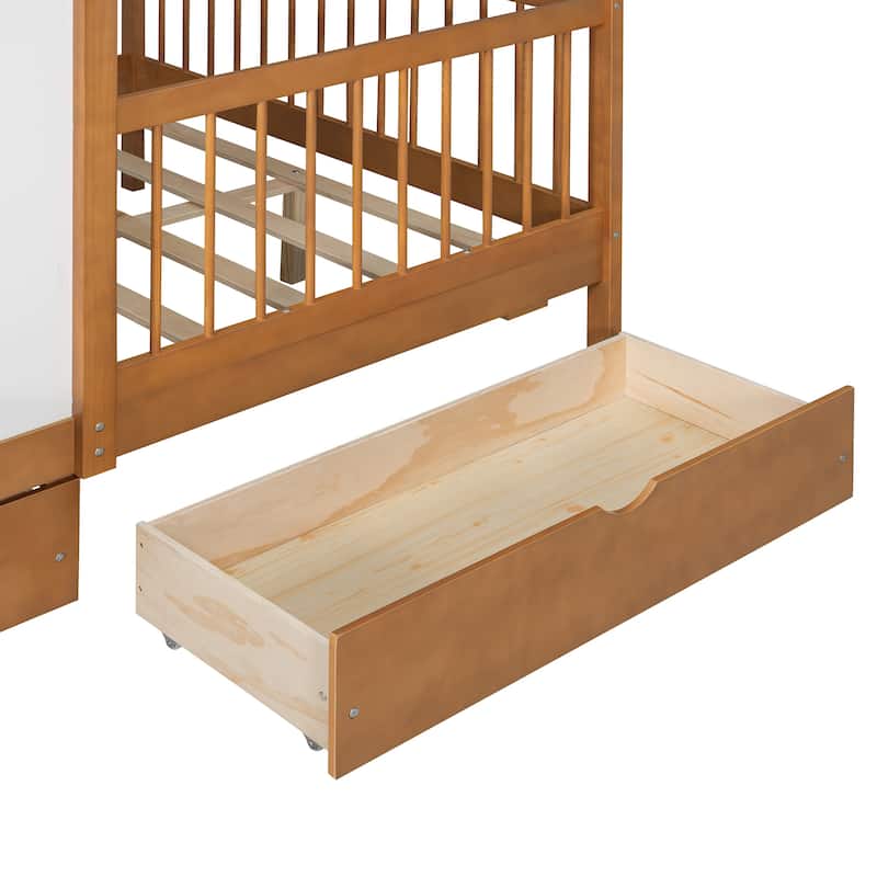 Full Size House Bed Wood Platform Bed with Tent and 21.7 inch Rail, LED Kids Bed with 2 Drawers Side Bookshelf Integrated Socket