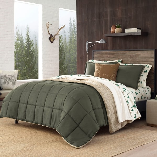 slide 2 of 15, Eddie Bauer Sherwood Faux Suede Textured Comforter & Sham Set Green - Twin