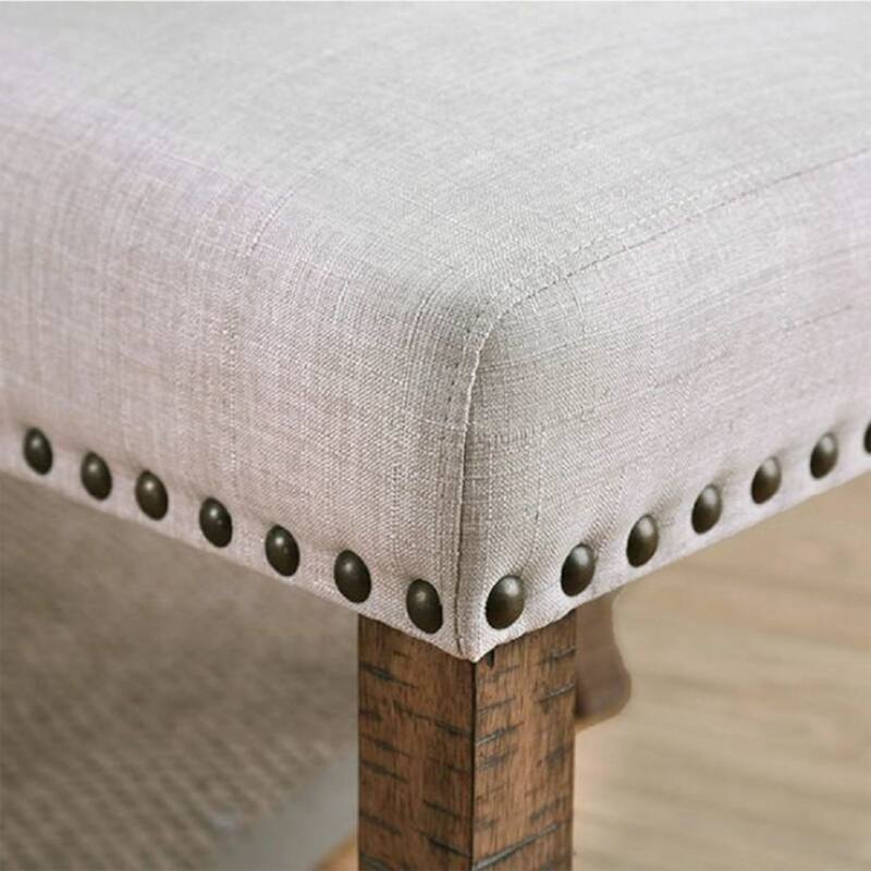 Set of 2 Ivory Fabric Upholstered Dining Chairs in Rustic Oak Finish