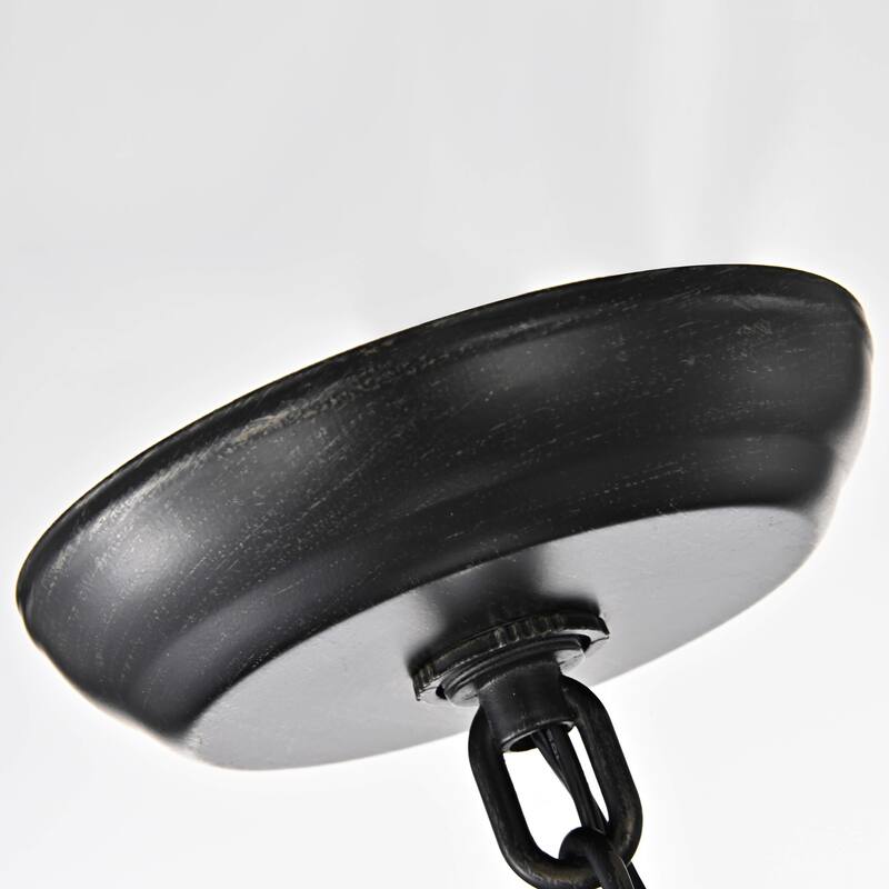 Alina Antique Black Metal Natural Wood Chandelier with Fabric Shade