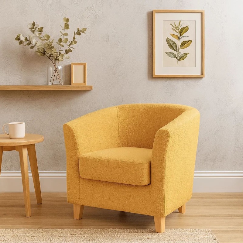 Chair, 31 Inch Tub Design, Flourish Design, Modern Fabric, Mustard Yellow