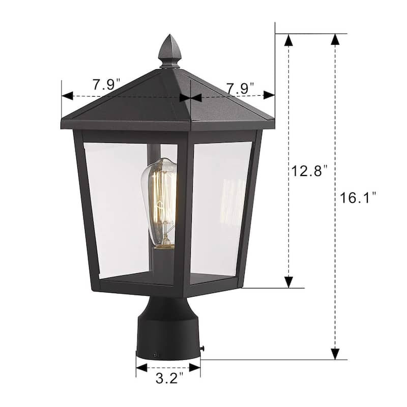 16 Inch Outdoor Post Light Clear Glass Black Finish