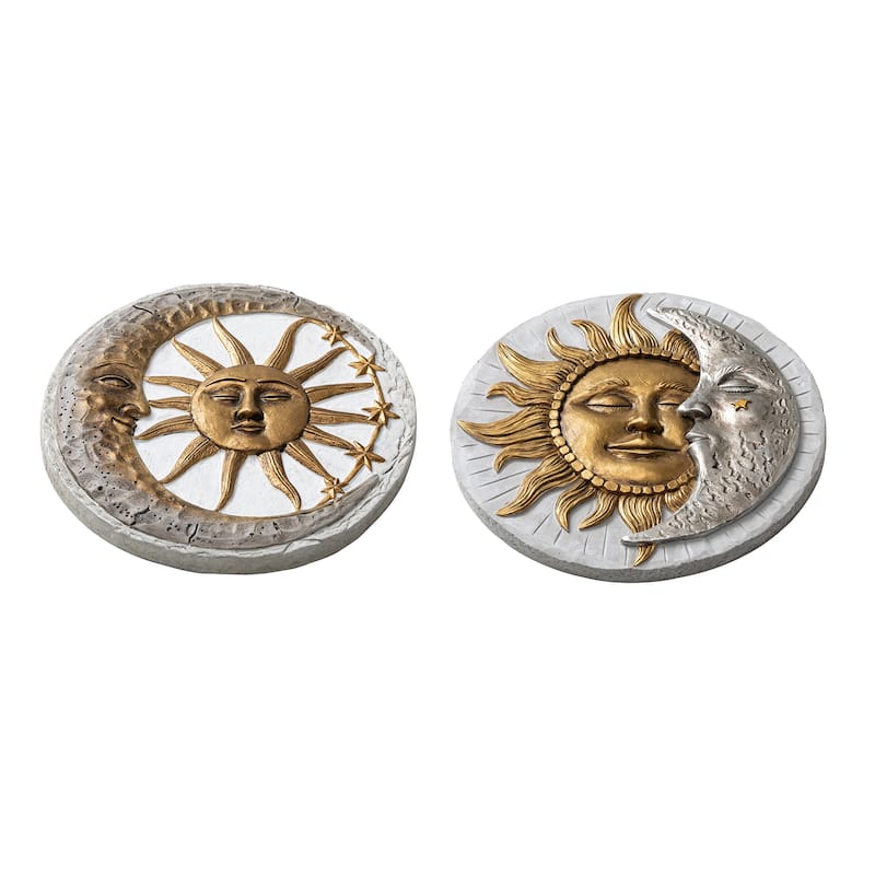 Glitzhome 2-Piece Sun & Moon Cement Stepping Stones Garden Decor - 10 in