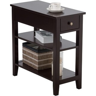Compact Side Table with Drawer and Shelves for Living Room, Bedroom, or ...