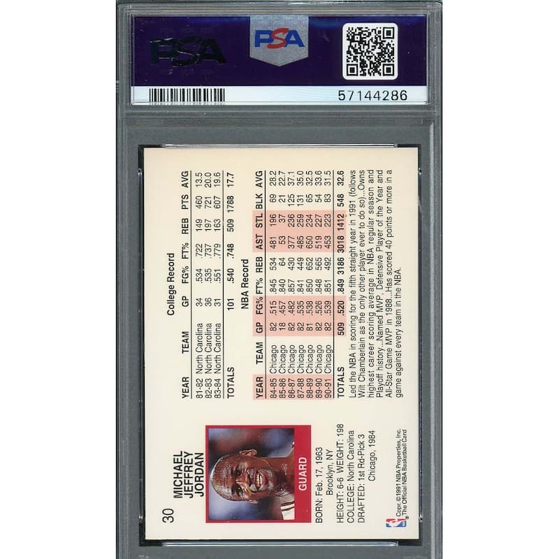 Michael Jordan 1991 Hoops Basketball Card #30 Graded PSA 8 - 8'6" x 11'6"