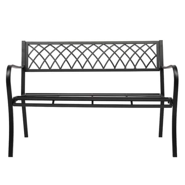Shop Black Friday Deals On 47 Patio Park Garden Bench Porch Path Chair Outdoor Deck Iron Frame Overstock 32192009