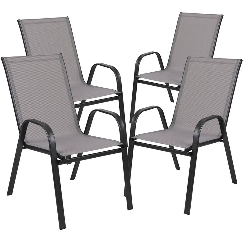 3 Piece Patio Dining Set - Glass Table, 2 Flex Stack Chairs