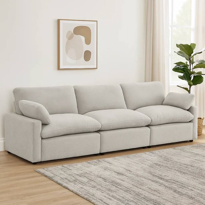 Biny Modular Power Reclining Sofa, 2 Pillows, Light Gray, 124 Inch