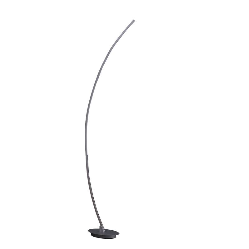 Contemporary 62-Inch Nickel Arc Floor Lamp – Integrated Warm White LED A15 Bulb, Push-Thru Socket - 6" x 12" x 62.25"