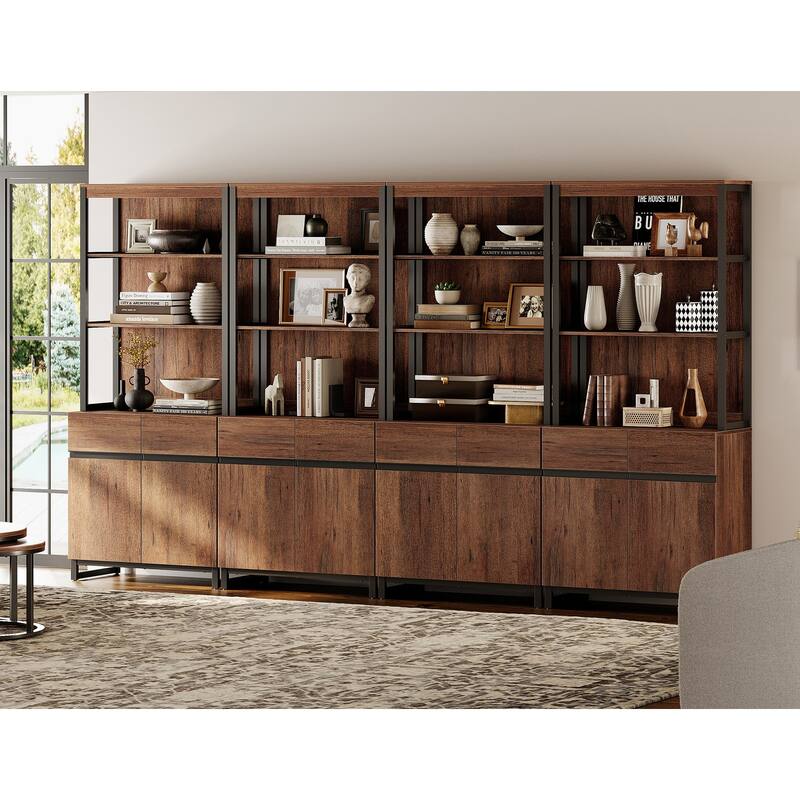 WAMPAT Modern 72" Tall Bookcase with Metal Base and Adjustable Shelves, Library Book Shelf with Storage Cabinet