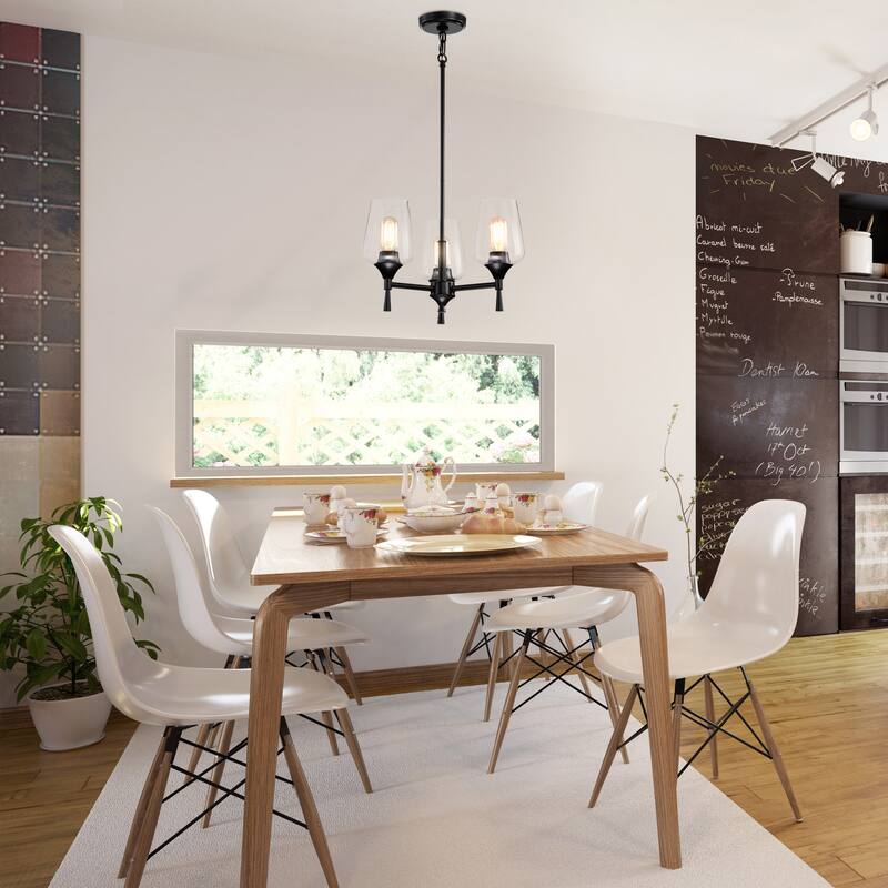 Matte Black 3-Light Modern Chandelier with Clear Wine Glass Shades