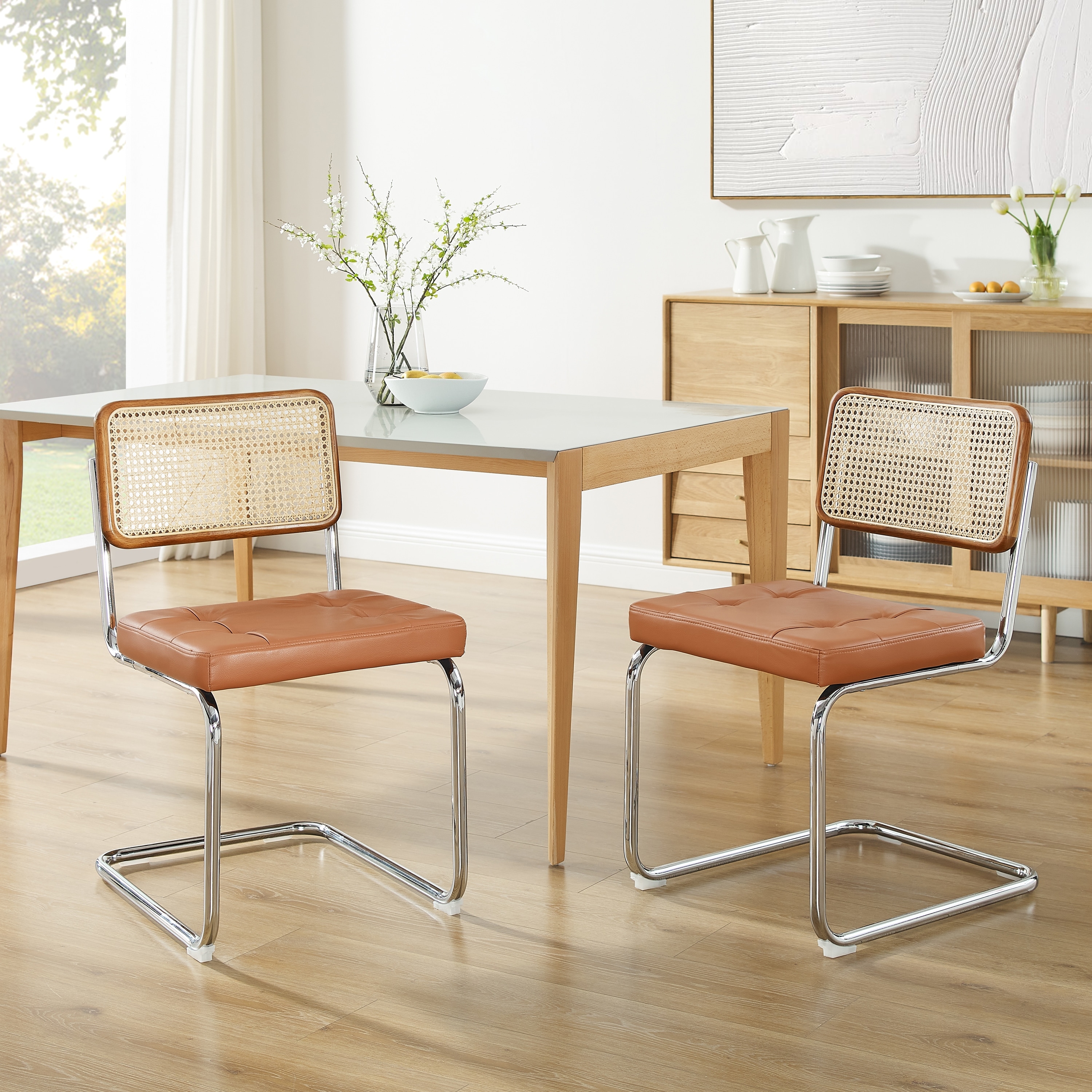 Cane and leather hotsell dining chair