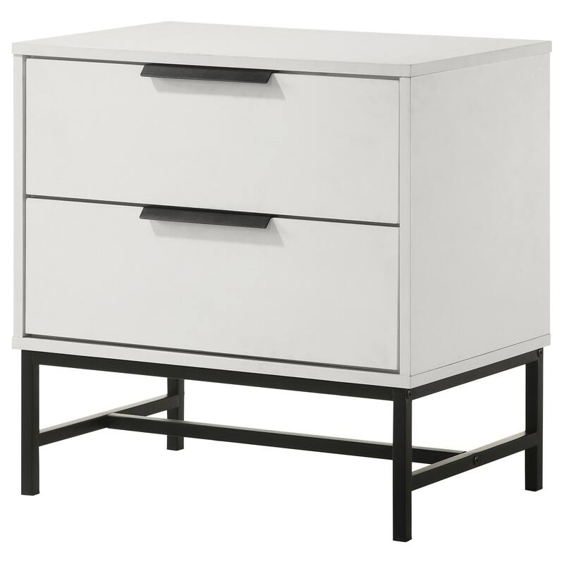 White 2-Drawer Nightstand with Black Accents and Sleek Silhouette