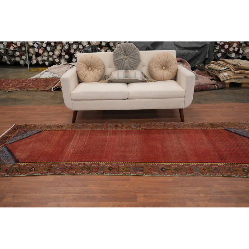 Hand Knotted Oriental 100% Wool Carpet Traditional Geometric Oranges & Rust Botemir Runner Rug - 10' 3'' X 3' 9''