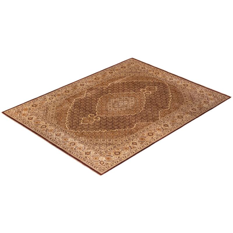 Overton Hand Knotted Wool Contemporary Oriental Brown Area Rug - 9' x 12'