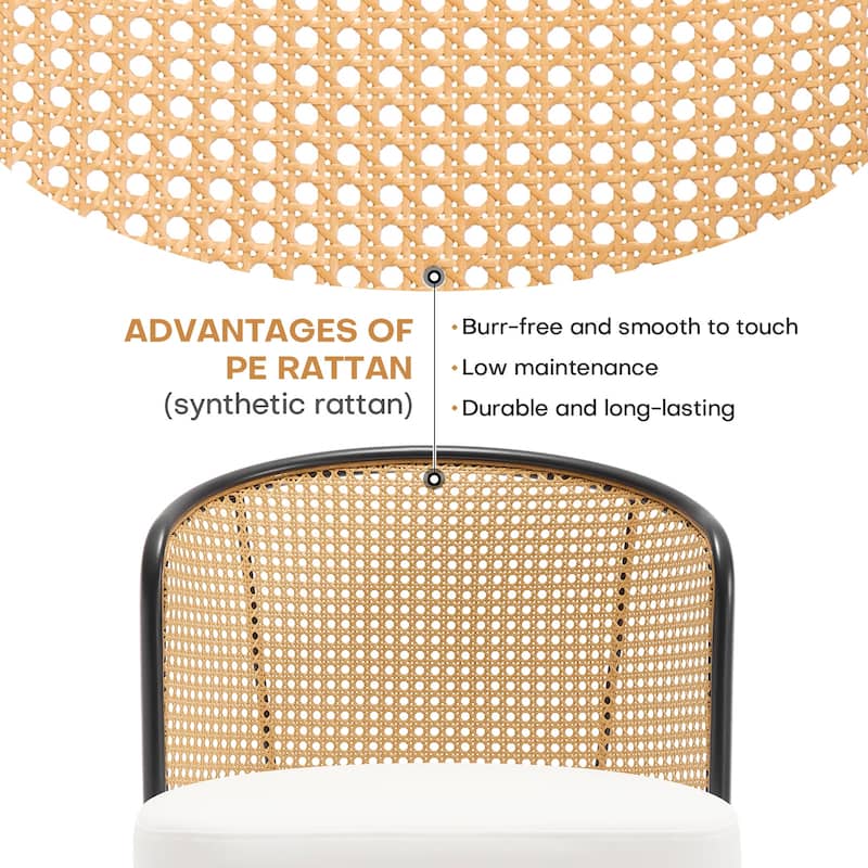 Upholstered Rattan Dining Chairs with Metal Legs Set of 2/4 - 29.92"H x 20.5"W x 23.03"D