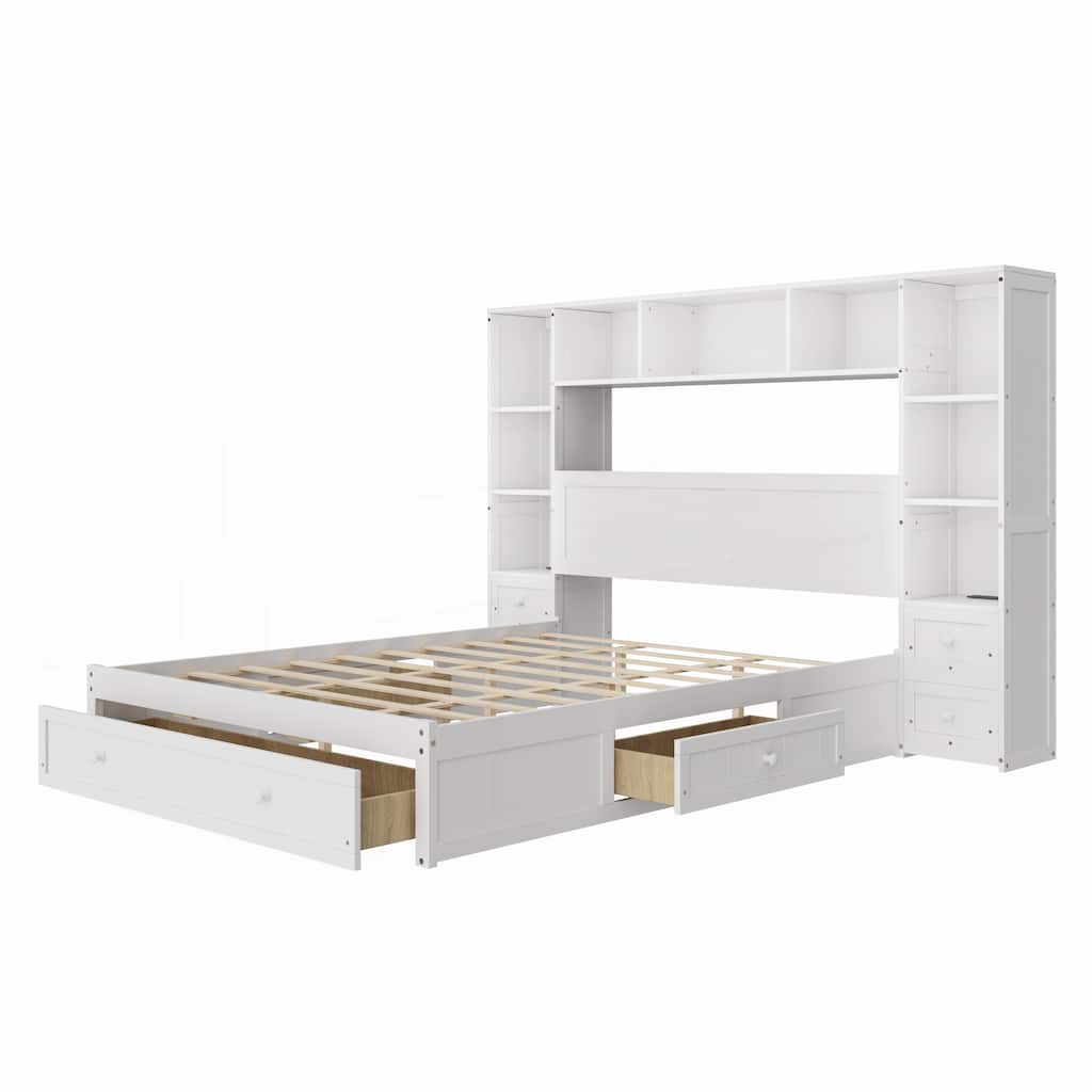 Pine Wood Platform Bed with All-In-One 2 Nightstand