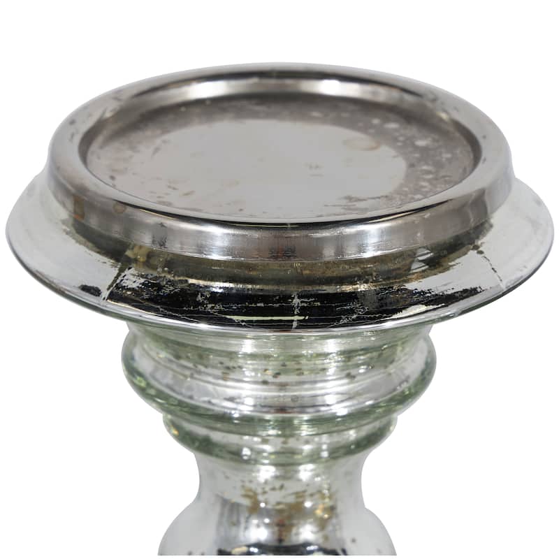 Silver Metal Handmade Turned Style Pillar Candle Holder (Set of 2)