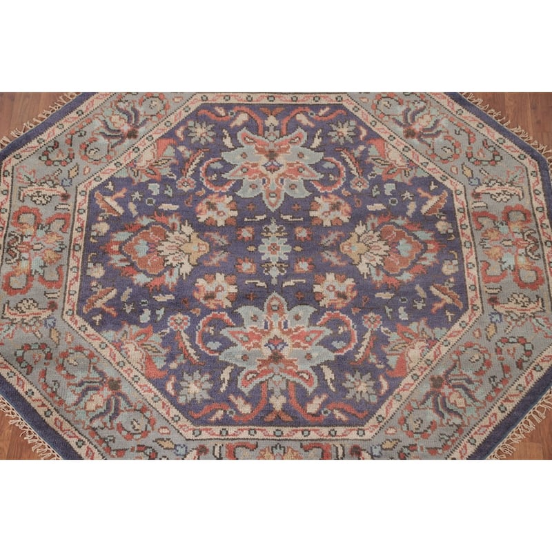 Blue Heriz Serapi Oriental Octagon Area Rug Wool Carpet - 6'0"x 5'11"