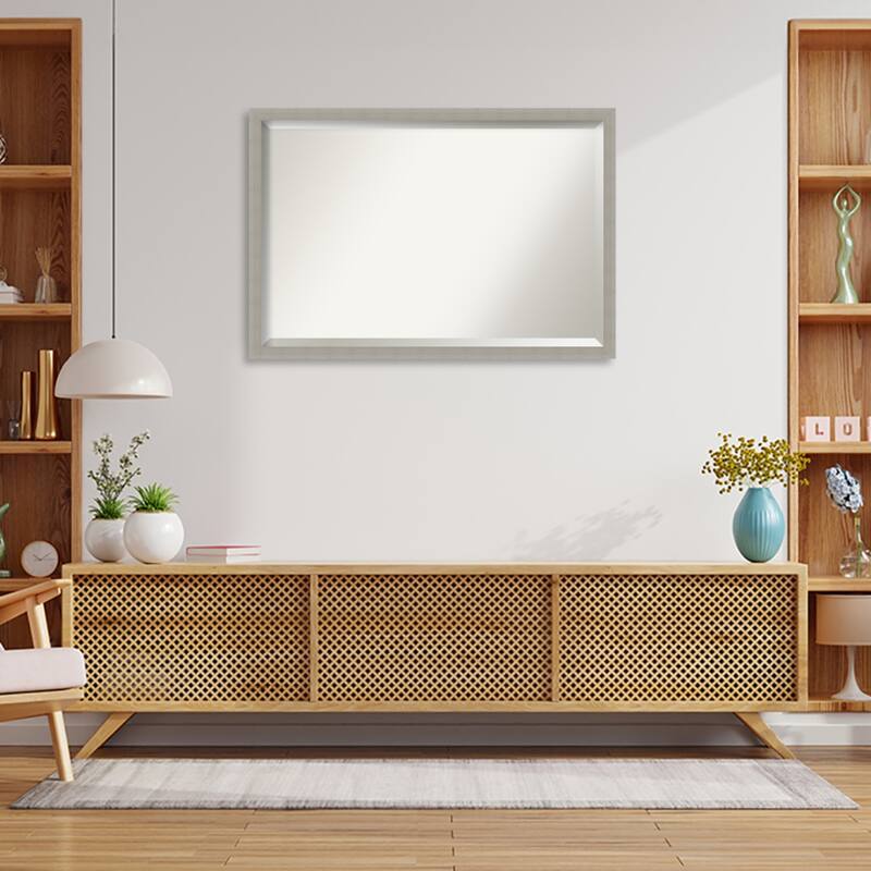 Woodgrain Stripe Beveled Wood Framed Wall Mirror