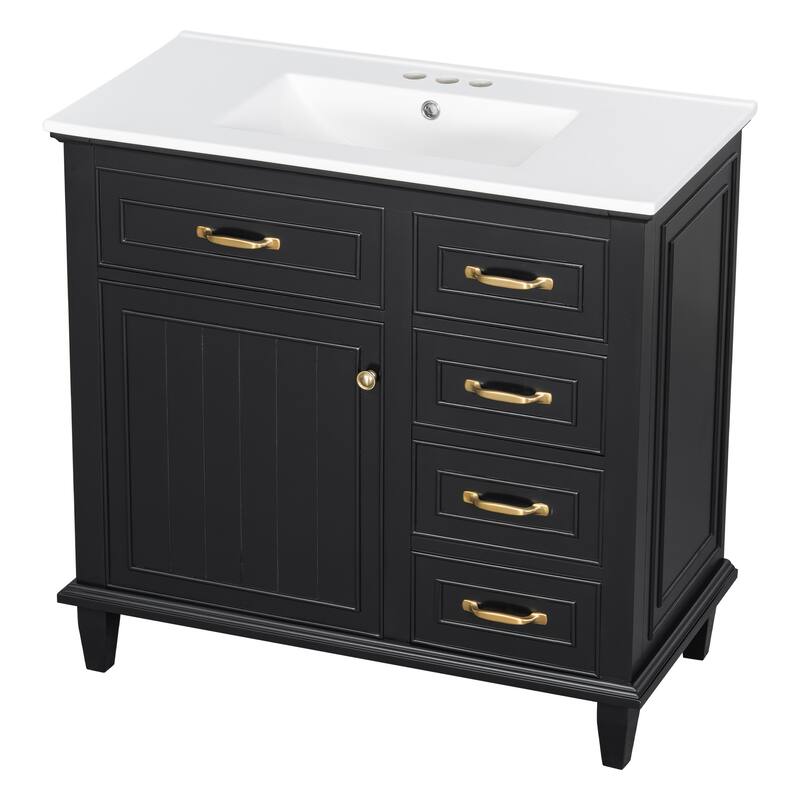 Roomfitters 36" Bathroom Vanity with Sink, Solid Wood Frame, 2 Flip Drawers & Soft-Close Cabinet with Door Rack
