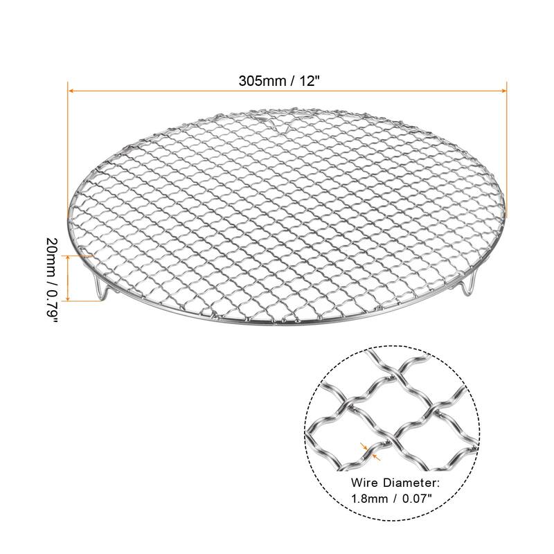 2pcs Round Cooking Rack 12" 201 Stainless Steel Barbecue Grill with 20mm Legs - 12 Inch - Silver