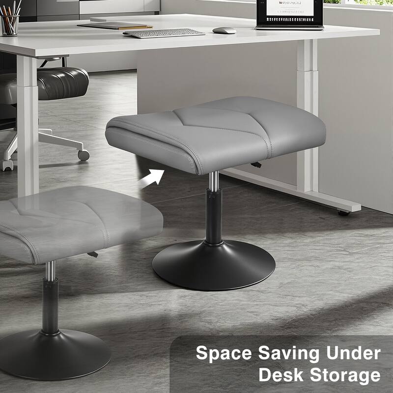 Javlergo Adjustable Height PU Leather Ottoman with 360° Swivel Footrest Stool for Office Under Desk Space Saving Ottoman