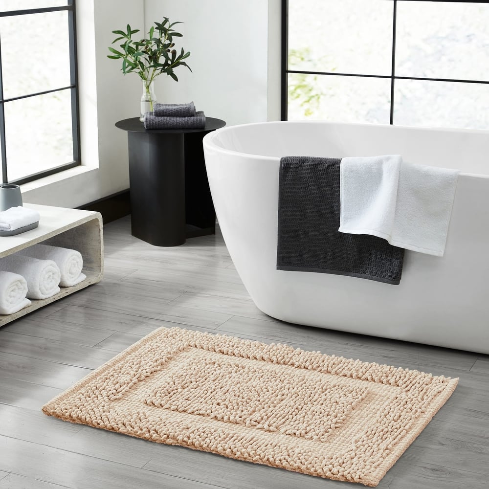 Sophie Border Ultra-plush Chenille Non-Slip Cotton Bath Mat