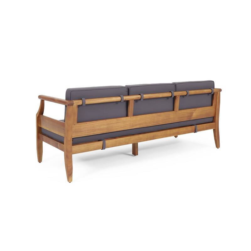Gail Outdoor Sofa, Dark Gray Cushions, Natural Brown Acacia Wood Frame