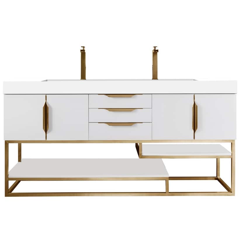 James Martin Vanities Columbia 72" Double Vanity, Glossy White with Radiant Gold Hardware