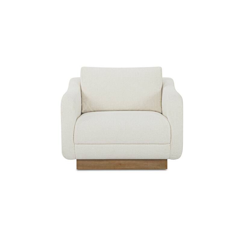 NADAAL STUDIOS Cassara Lounge Chair, Oversized Silhouette with Curved Corners and Wire-Brushed Wood Base, Cream - Cream