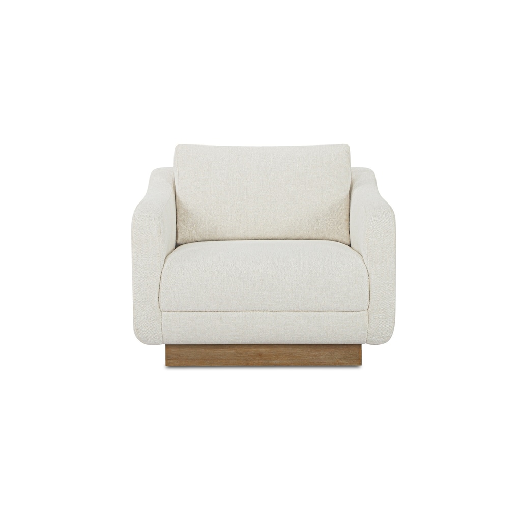 NADAAL STUDIOS Cassara Lounge Chair, Oversized Silhouette with Curved Corners and Wire-Brushed Wood Base, Cream