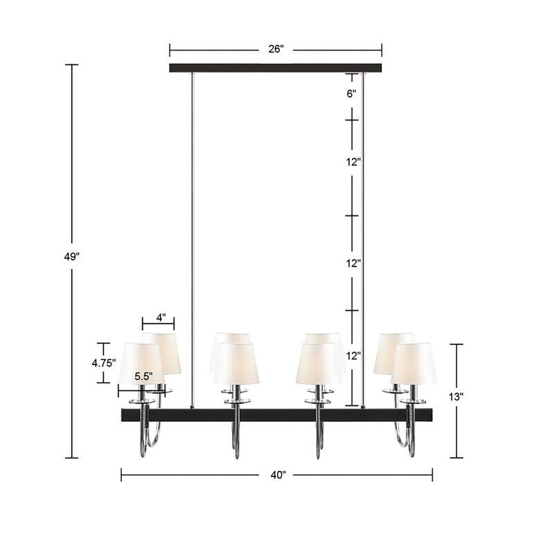 8-Light Chandelier, Wide Rectangular Drum Shaped Pendant Light for Dining Room