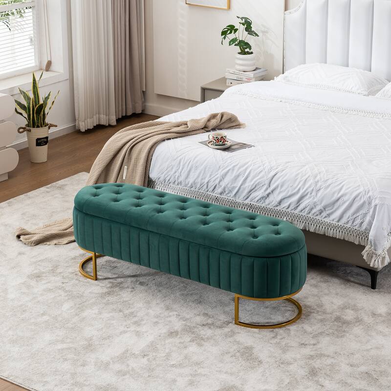 Velvet Storage Bench for Bedroom