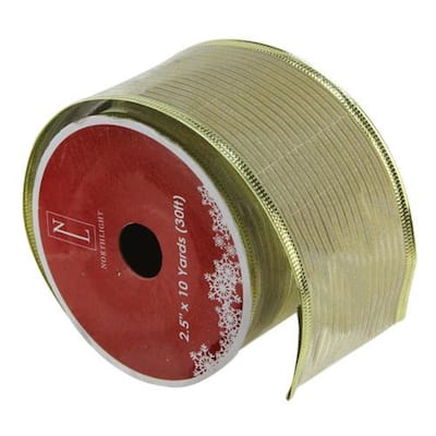 Shimmery Gold Horizontal Striped Christmas Wired Craft Ribbon 2.5" x 10 Yards