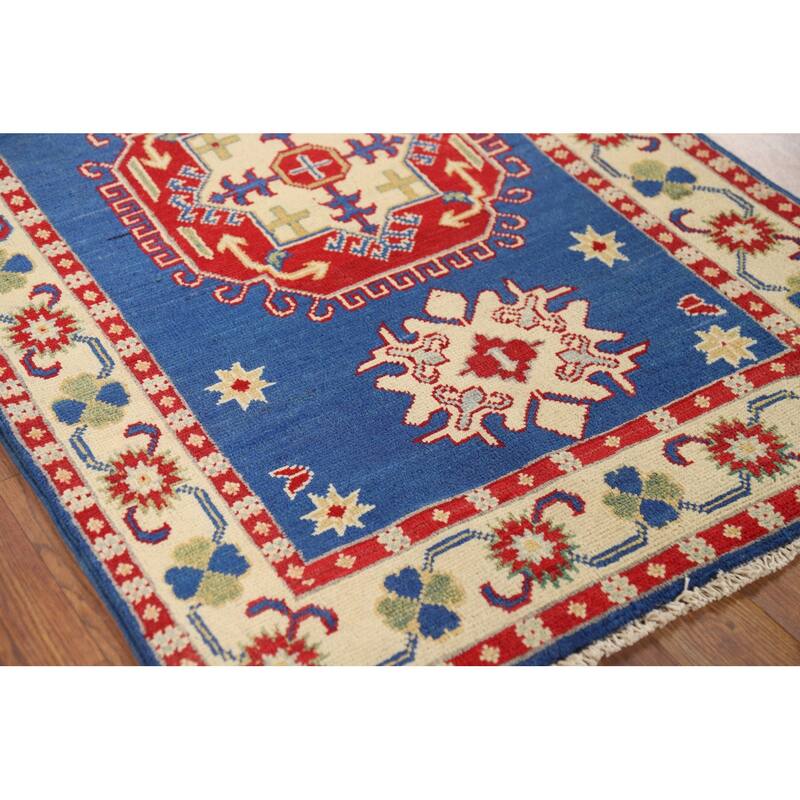 Blue Kazak Oriental Foyer Rug Hand-Knotted Wool Carpet - 2'8" x 4'0"